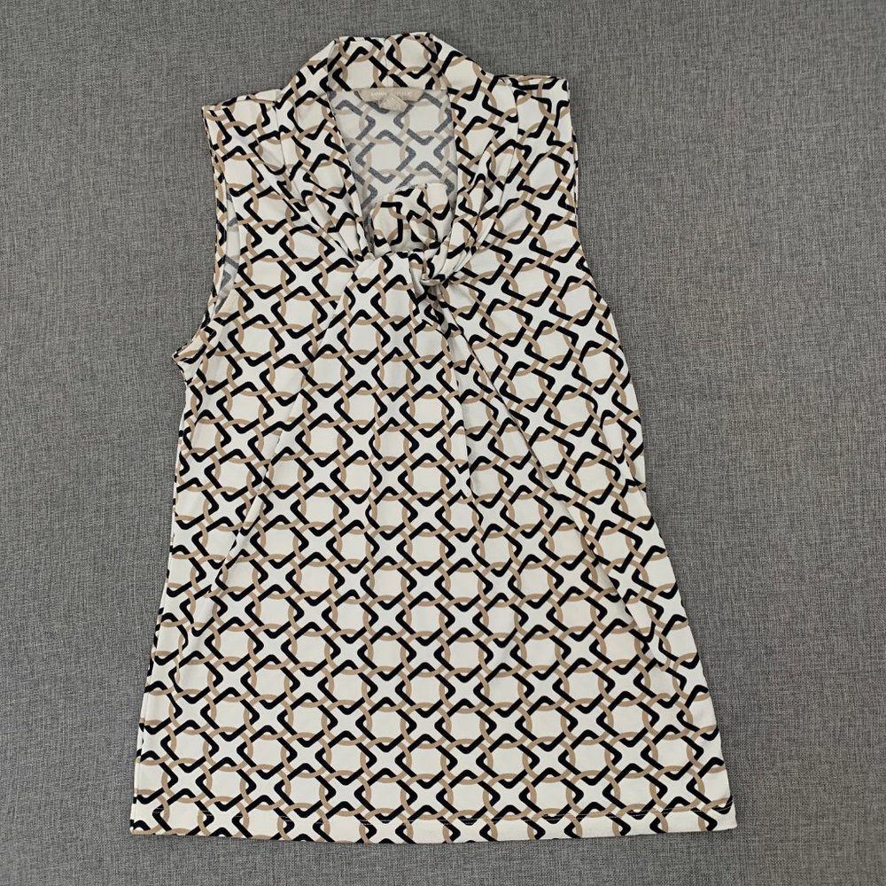 Banana Republic Sleeveless Blouse Scoop Twist Neckline‎ Small Tan Black